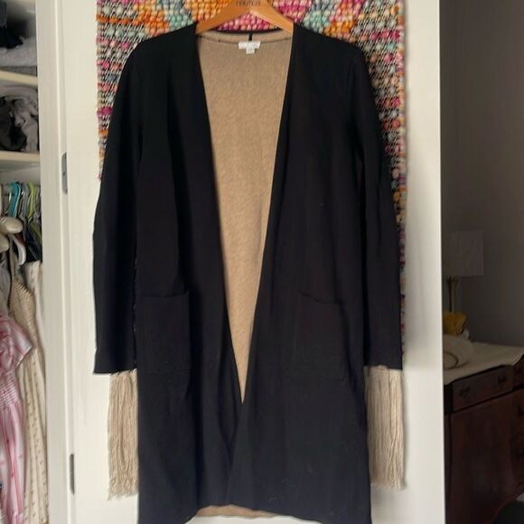 J. Jill cardigan. Black exterior, beige interior with pockets. - Picture 1 of 3